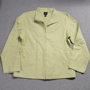 Eileen Fisher Lime Green Textured Quilted Full Zip Mock Neck Jacket Womens M